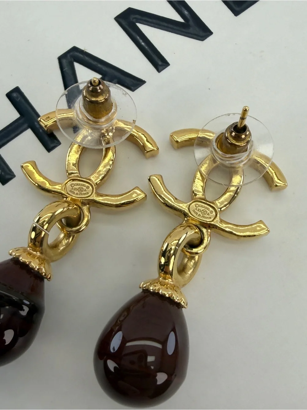 Chanel Gold-Tone CC Drop Earrings with Red Stone 2023